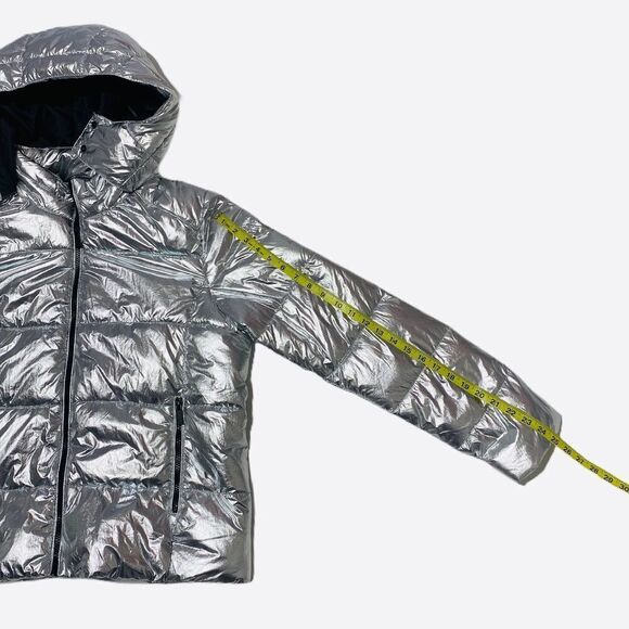 Andrew Marc Metallic Silver Puffer Jacket Large - Picture 12 of 15